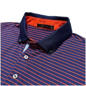 Greyson Men’s Polo Shirt Preppy Golf Performance Navy Orange Stripe M